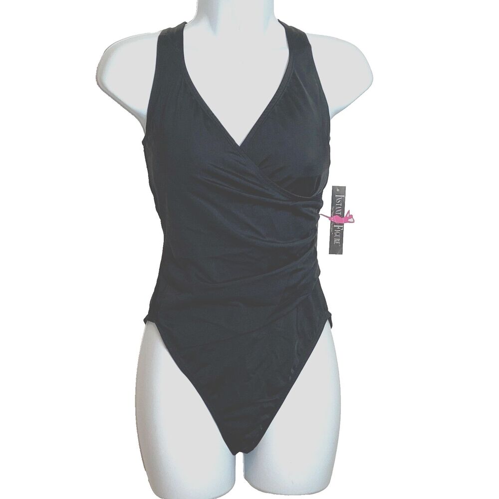 NWT Instant Figure Wrap One Piece Swimsuit Black Size 8